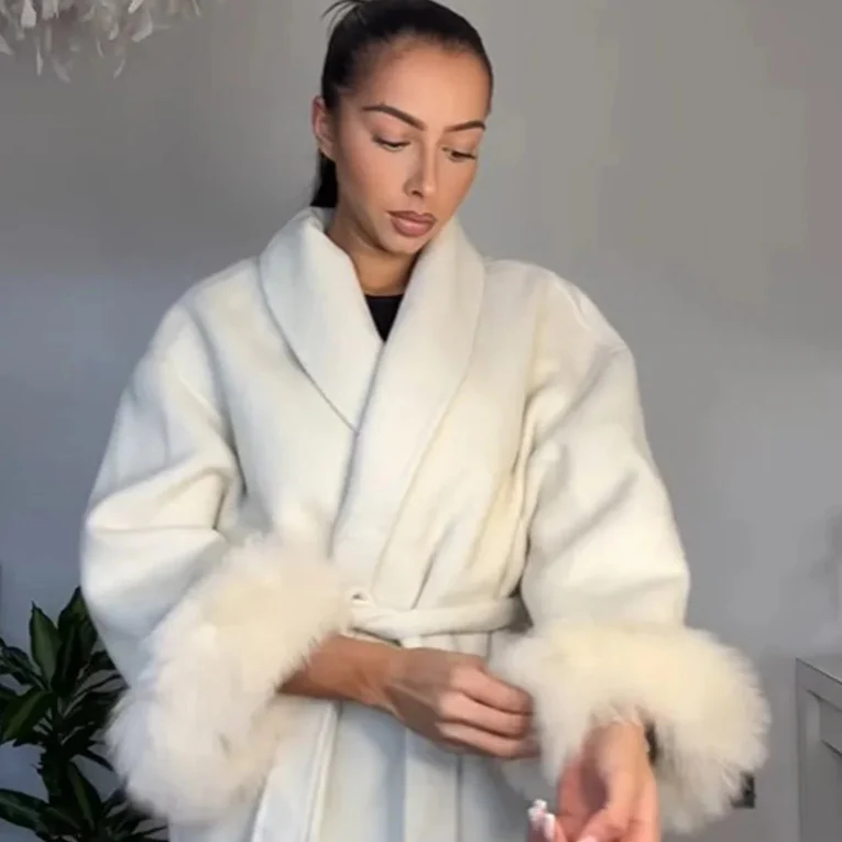 All Fur It Faux Fur Woolen Coat - Image 10