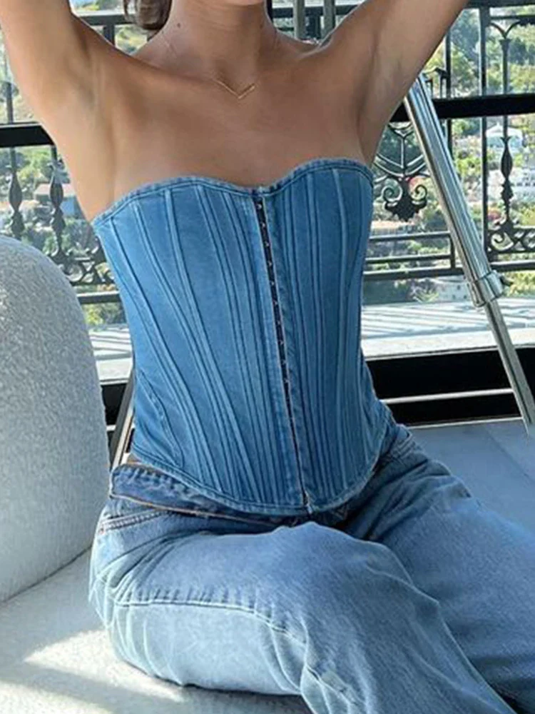 Berry Blast Sweetheart Denim Tube Top - Image 6