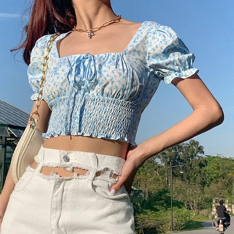 Blue Barry Butterfly Print Crop Top - Image 3