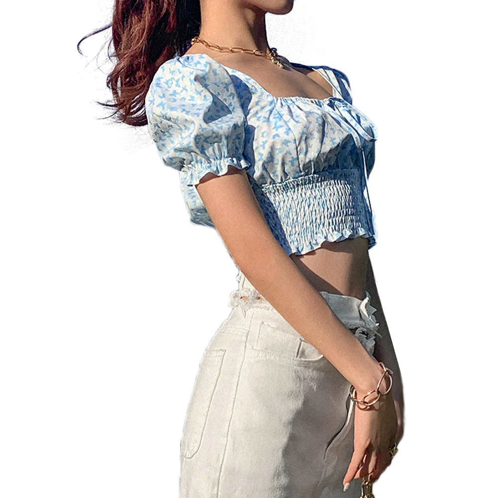 Blue Barry Butterfly Print Crop Top - Image 5