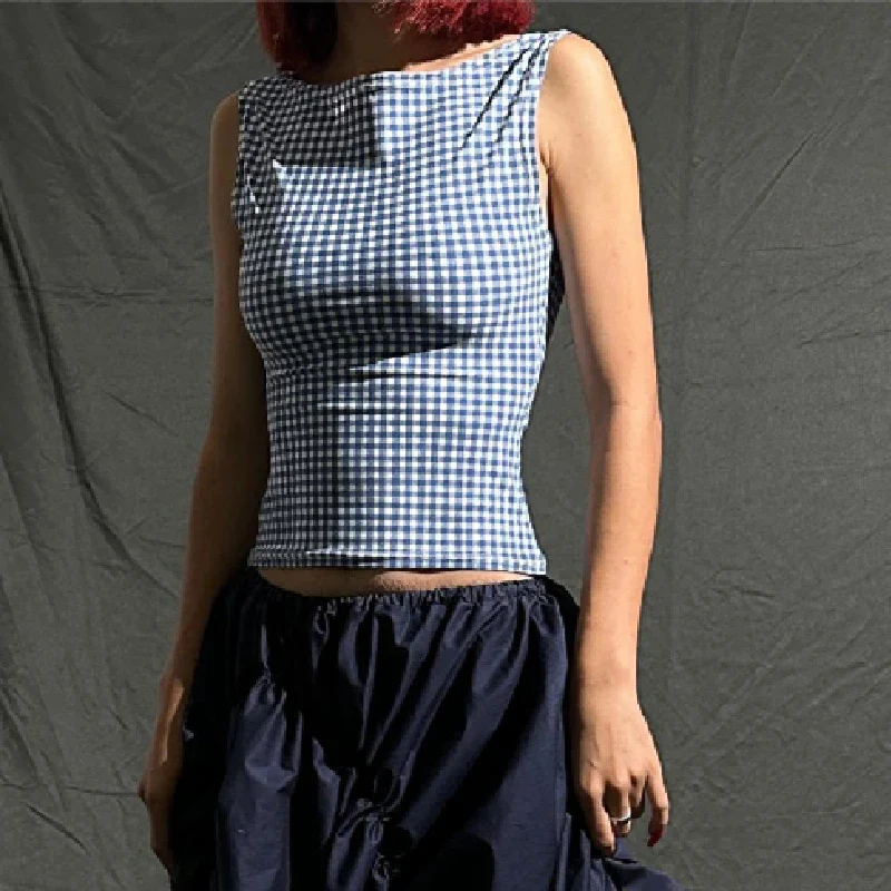 Blue Moon Plaid Backless Top - Image 2