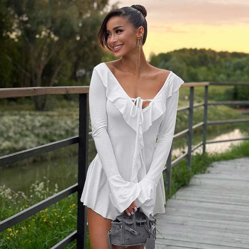 Bree V Neck Ruffle Mini Dress - Image 10