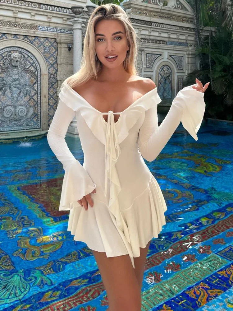 Bree V Neck Ruffle Mini Dress - Image 2