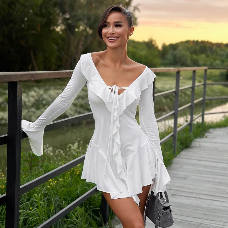 Bree V Neck Ruffle Mini Dress - Image 6
