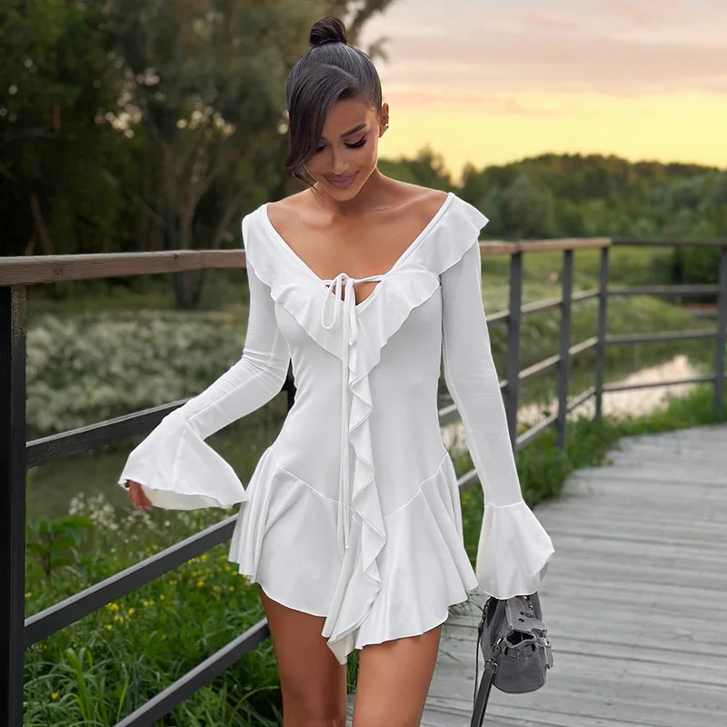 Bree V Neck Ruffle Mini Dress - Image 7