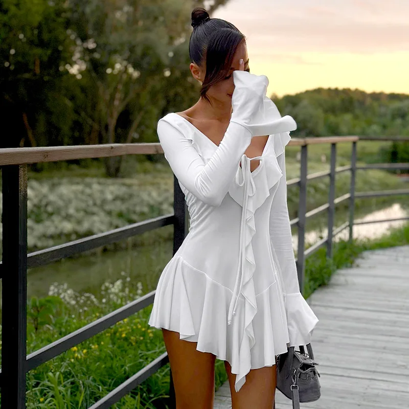 Bree V Neck Ruffle Mini Dress - Image 8