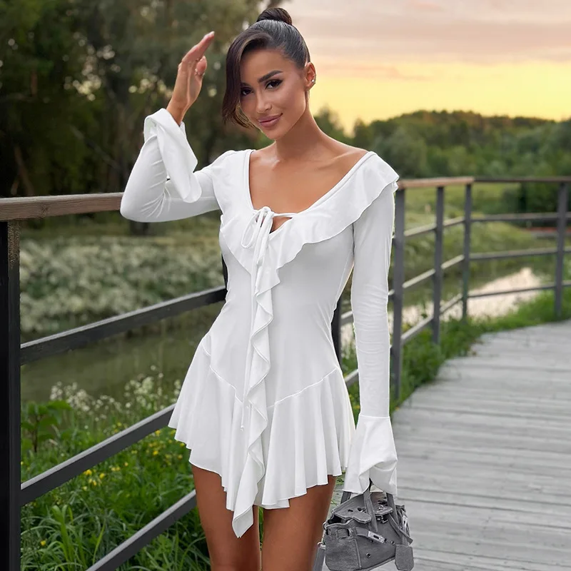 Bree V Neck Ruffle Mini Dress - Image 9
