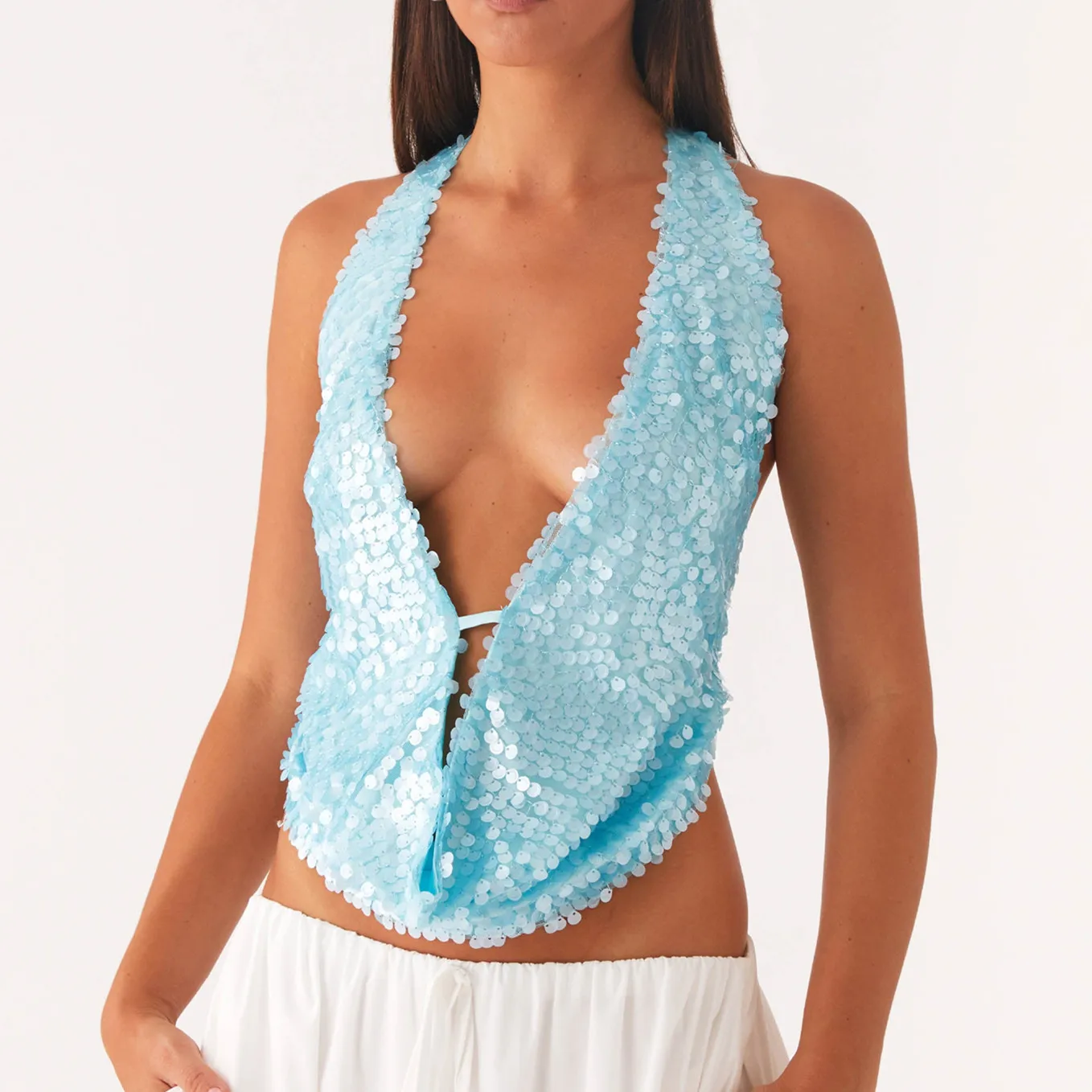 Ciara Deep V Neck Sequin Top - Image 2