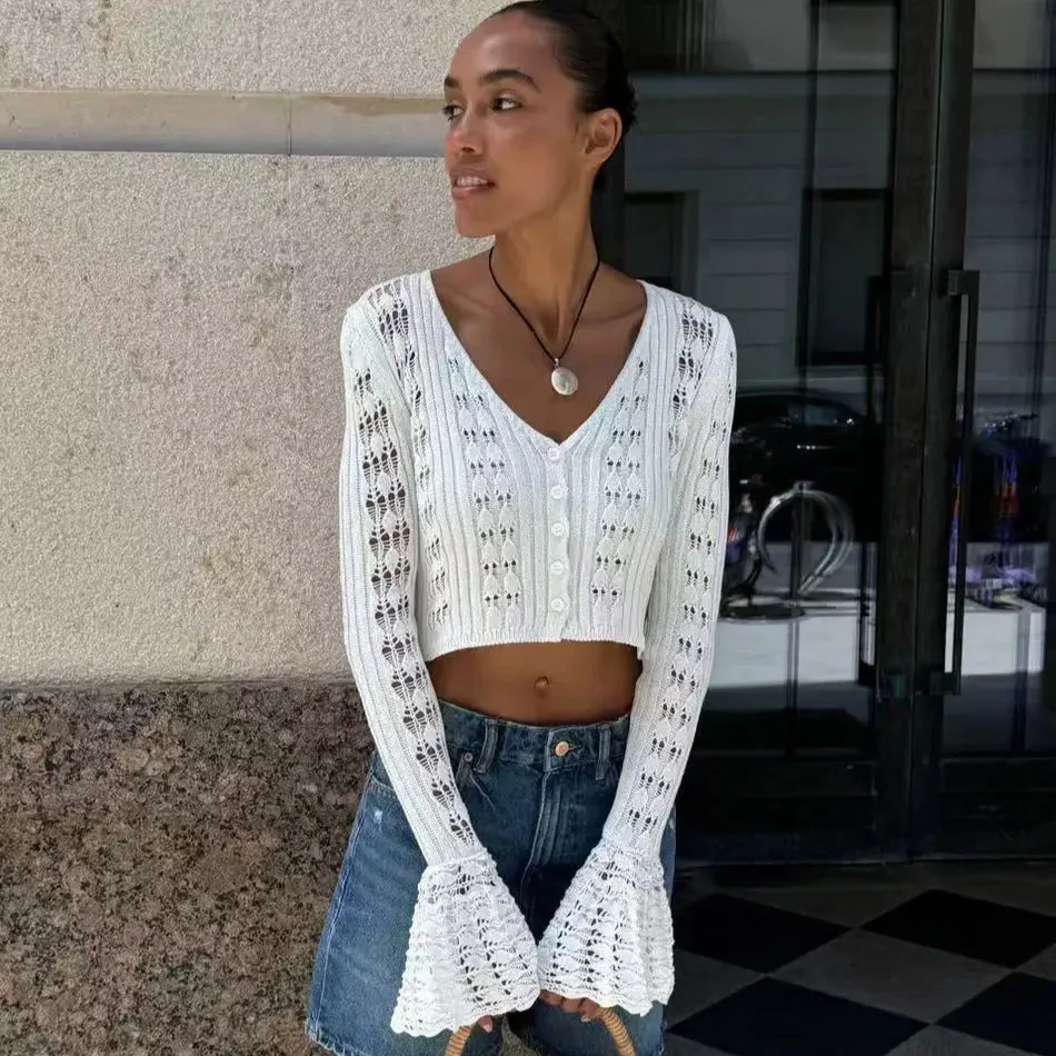 Coasting Through Hollow Out Knitted Cardigan - Image 10