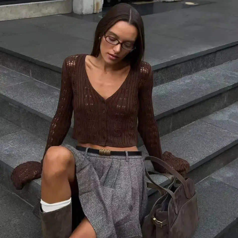 Coasting Through Hollow Out Knitted Cardigan - Image 11
