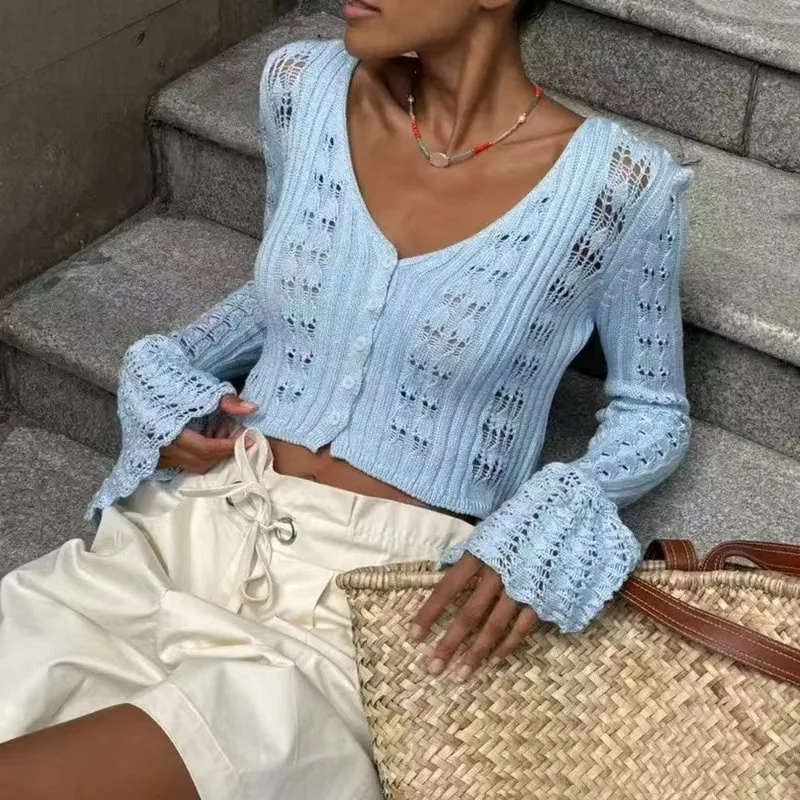Coasting Through Hollow Out Knitted Cardigan - Image 18