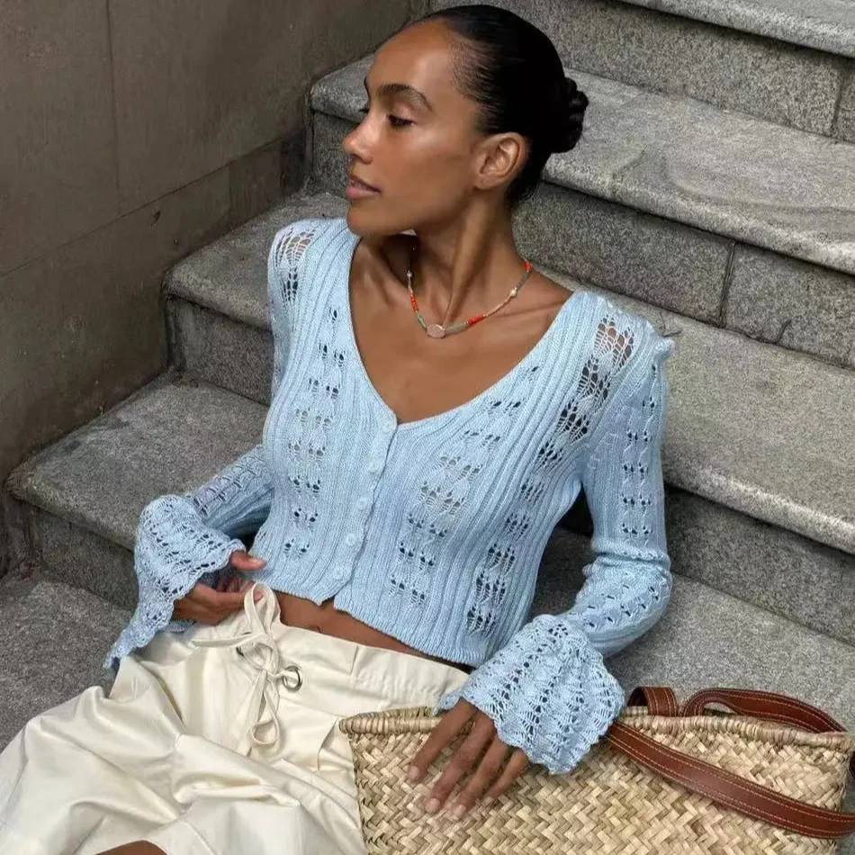 Coasting Through Hollow Out Knitted Cardigan - Image 19