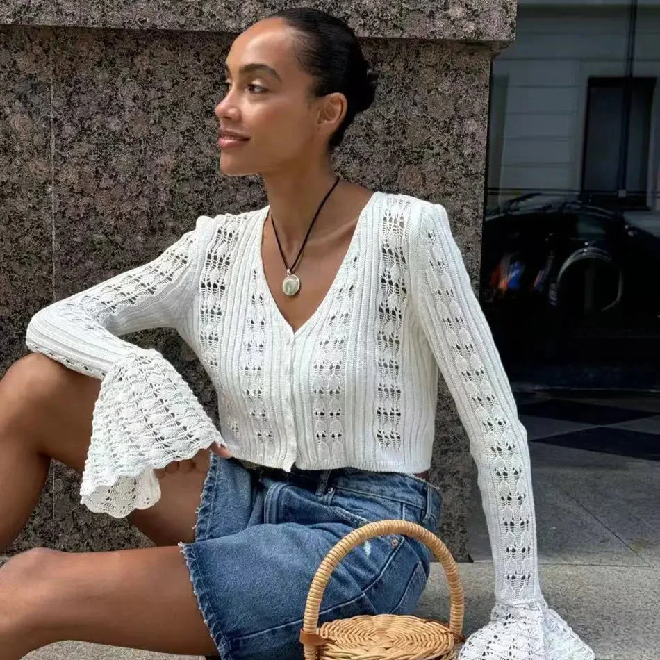 Coasting Through Hollow Out Knitted Cardigan - Image 9