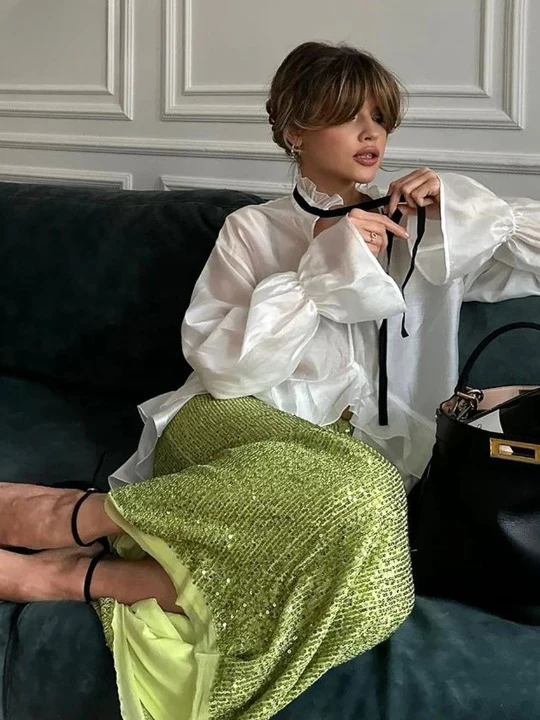 Davi Ruffle Collar See Through Shirt - Image 2
