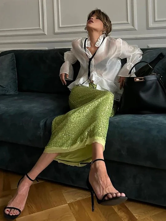 Davi Ruffle Collar See Through Shirt - Image 3