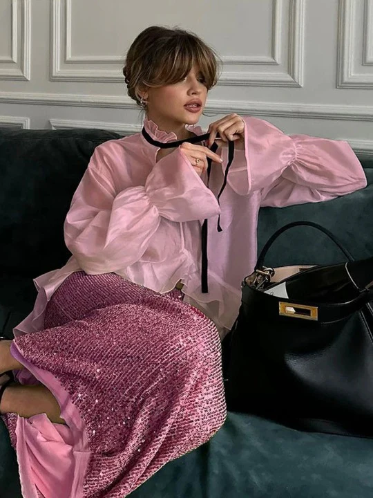 Davi Ruffle Collar See Through Shirt - Image 6