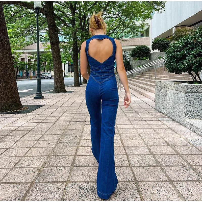 Day Dreaming Denim Heart Backless Jumpsuit - Image 2
