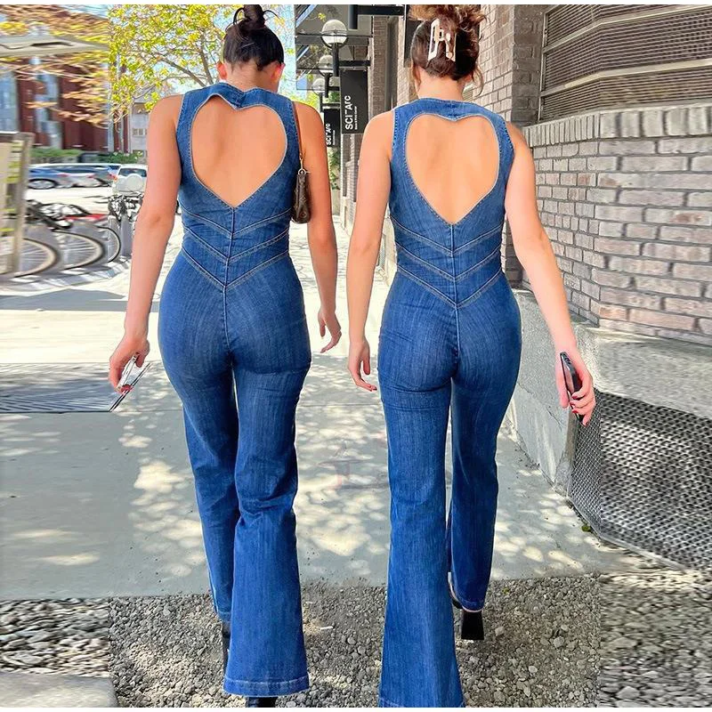 Day Dreaming Denim Heart Backless Jumpsuit - Image 3