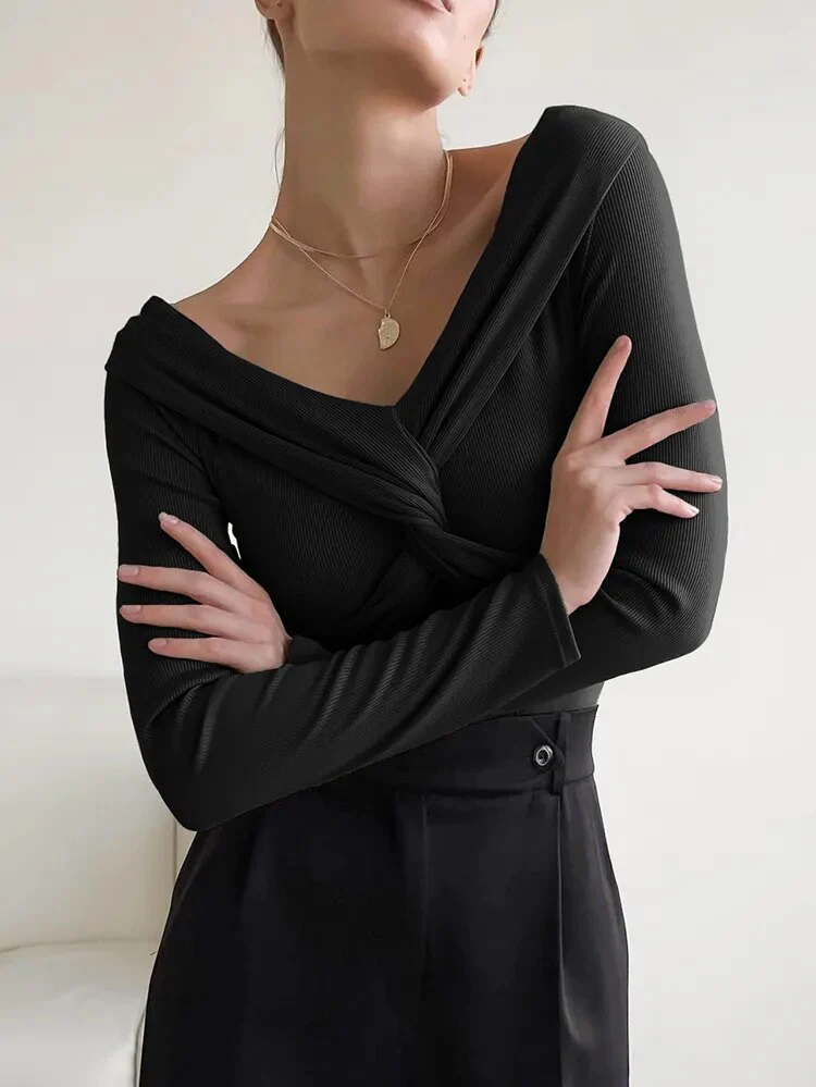 Draped Slash Neck Top - Image 3