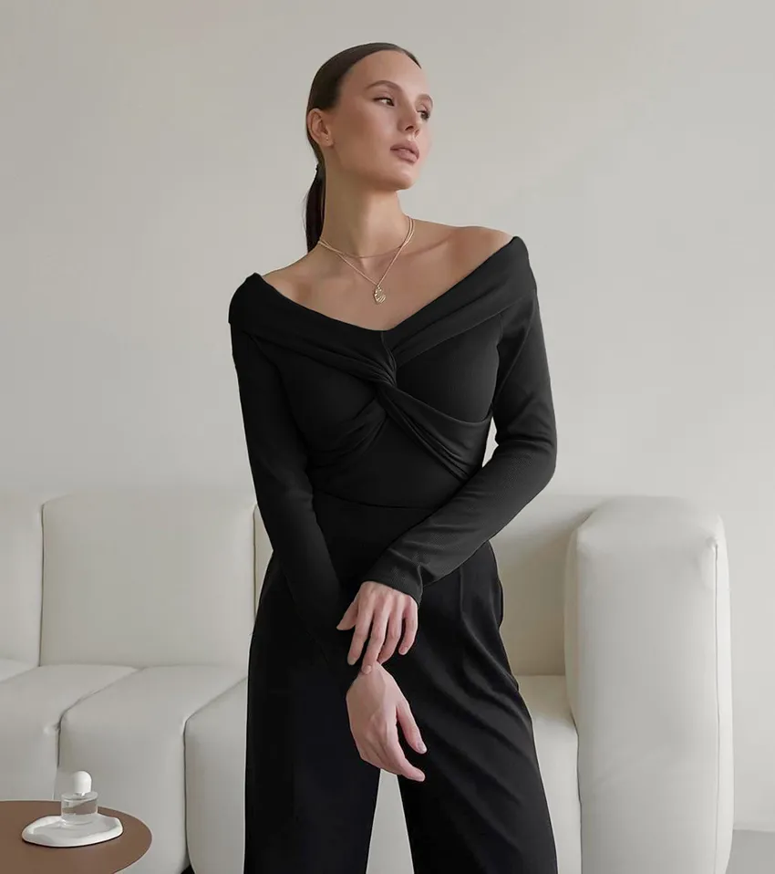 Draped Slash Neck Top - Image 4
