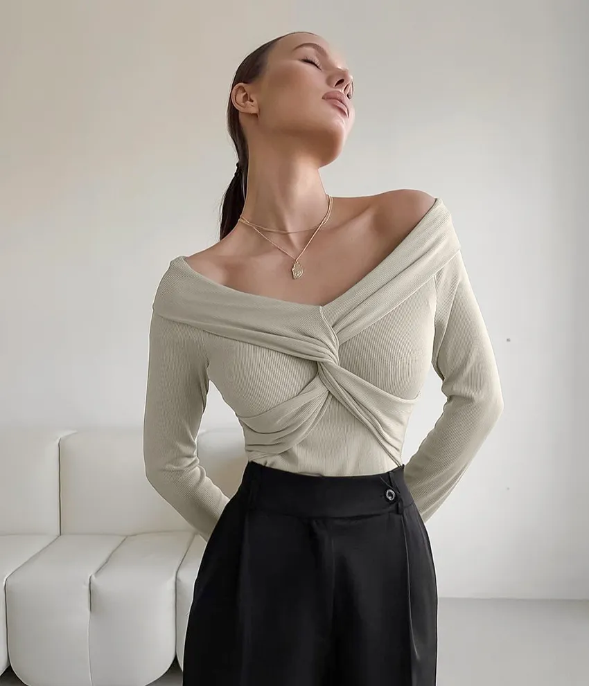 Draped Slash Neck Top - Image 6
