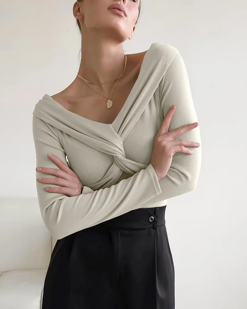 Draped Slash Neck Top - Image 8