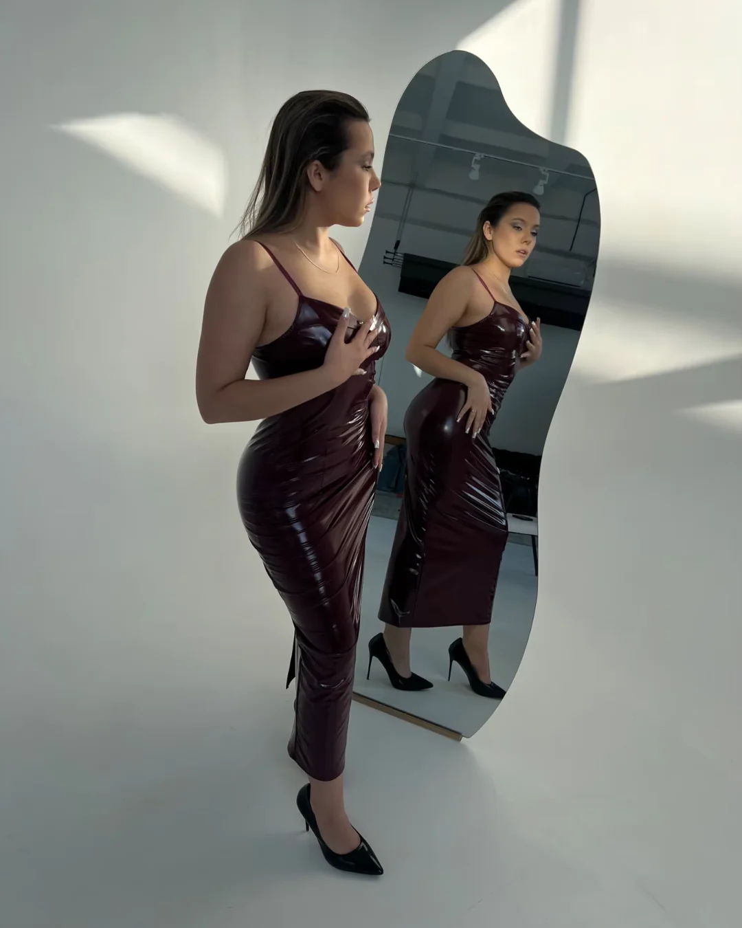 Emory Bodycon Leather Sling Dress - Image 16