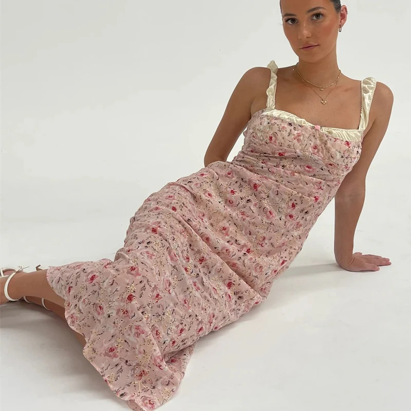 Flamingo Pink Floral Elegance Dress - Image 4