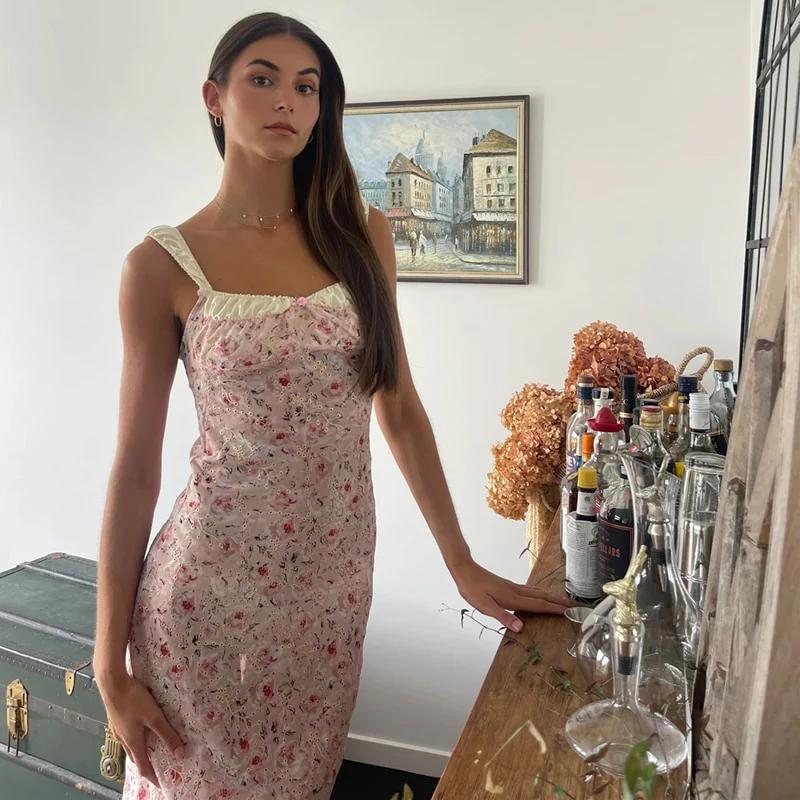Flamingo Pink Floral Elegance Dress - Image 5