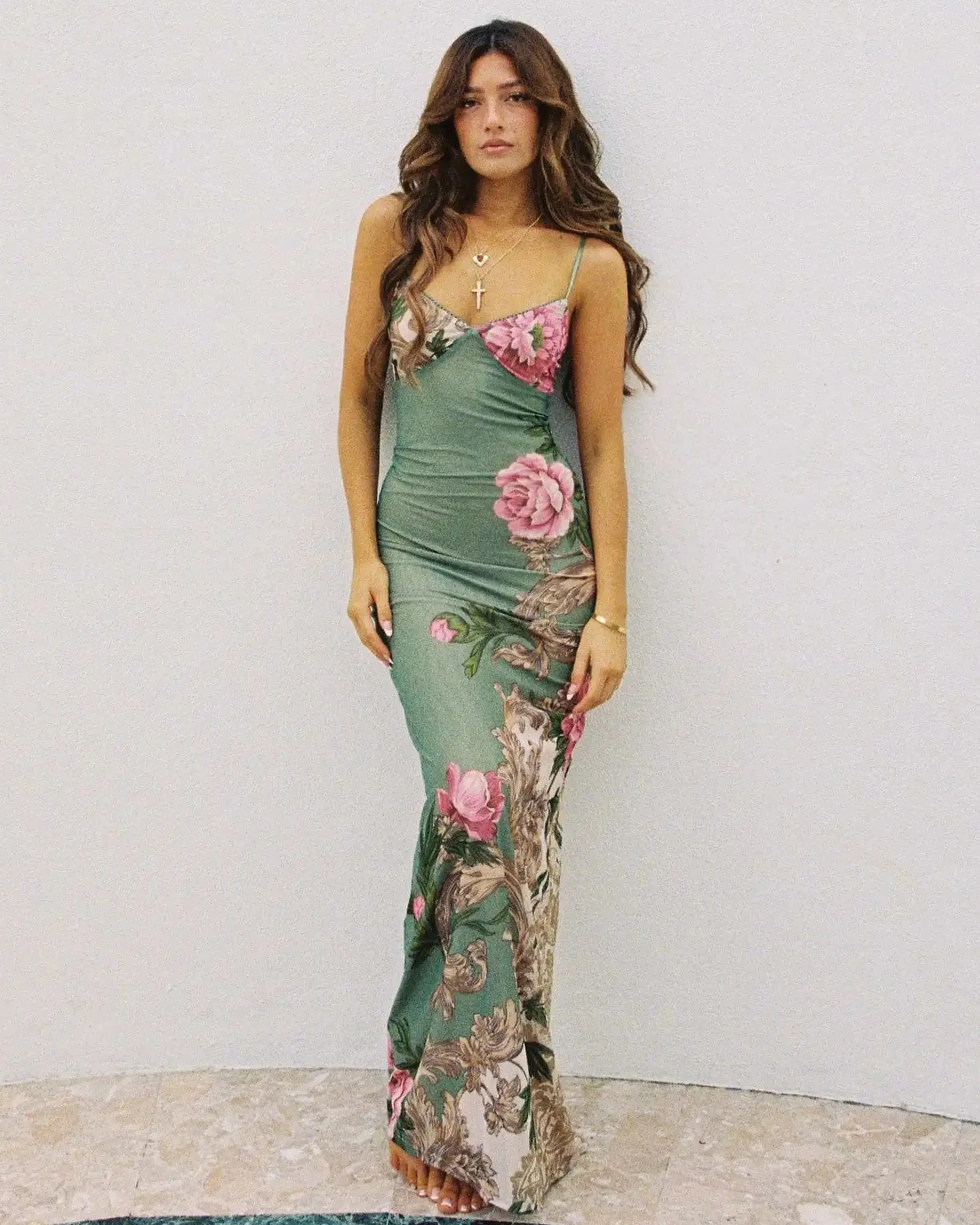 Floretta V Neck Spaghetti Dress