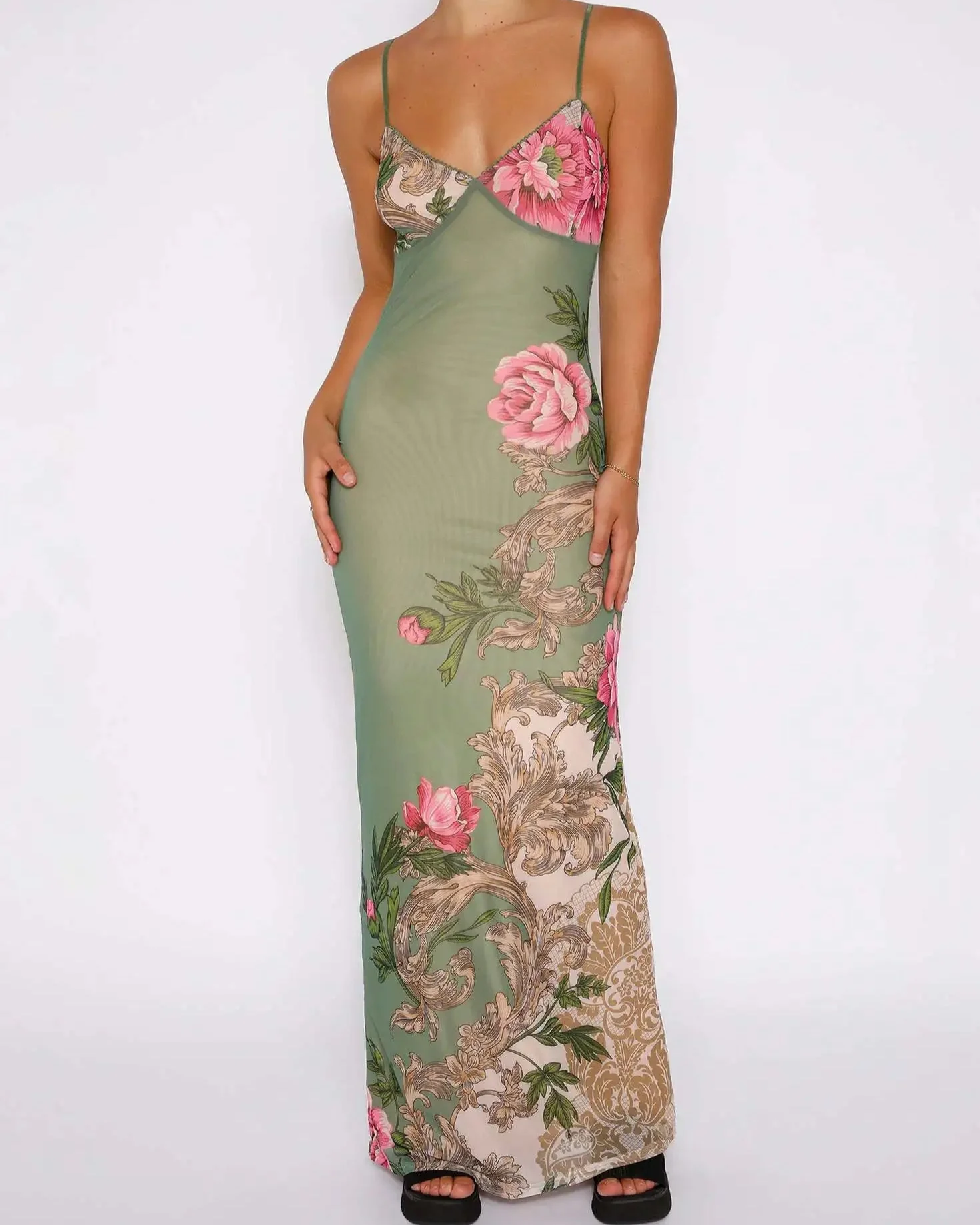 Floretta V Neck Spaghetti Dress - Image 5