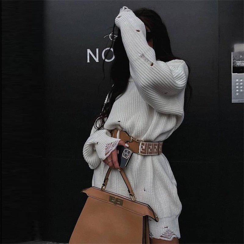 Fuzzy Torn Knitted Sweater Dress - Image 10