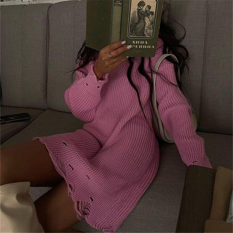 Fuzzy Torn Knitted Sweater Dress - Image 12