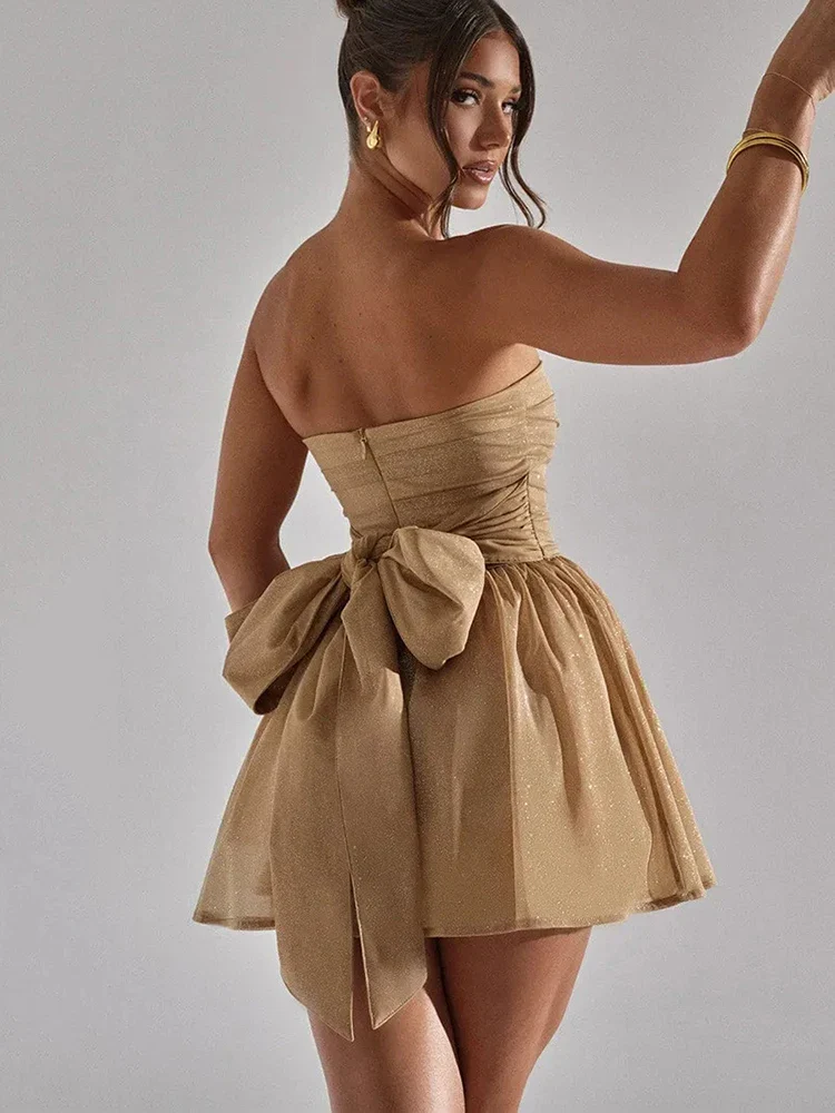 Glitter Glam Mesh Mini Bow Dress - Image 5