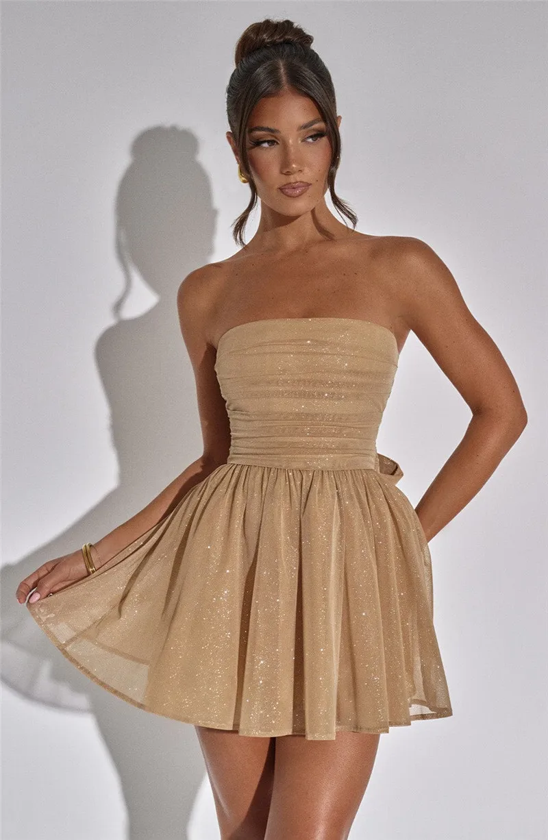 Glitter Glam Mesh Mini Bow Dress - Image 6