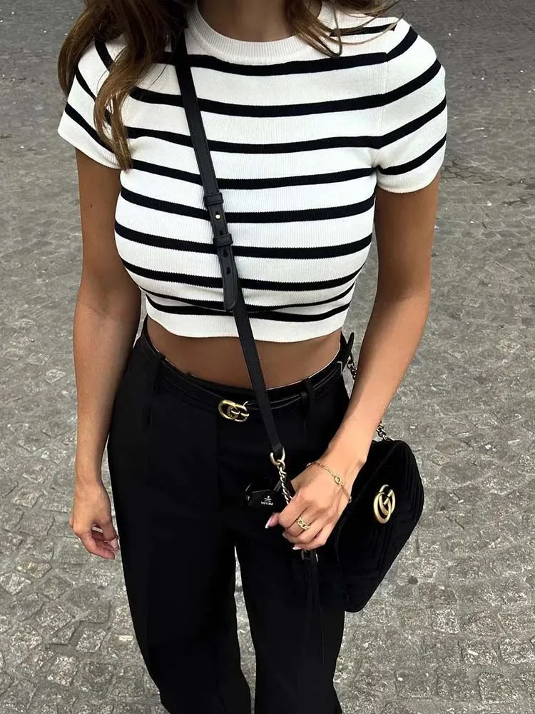 Karly Striped Knit Crop Top - Image 2