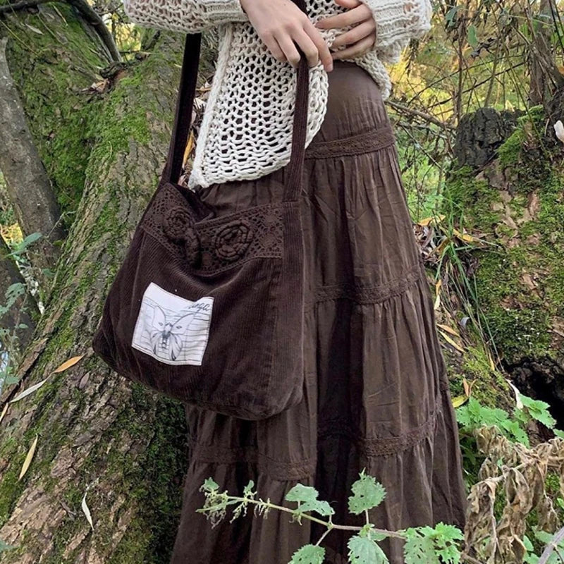 Lace-Infused Mocha Style Pleated Skirt - Image 2
