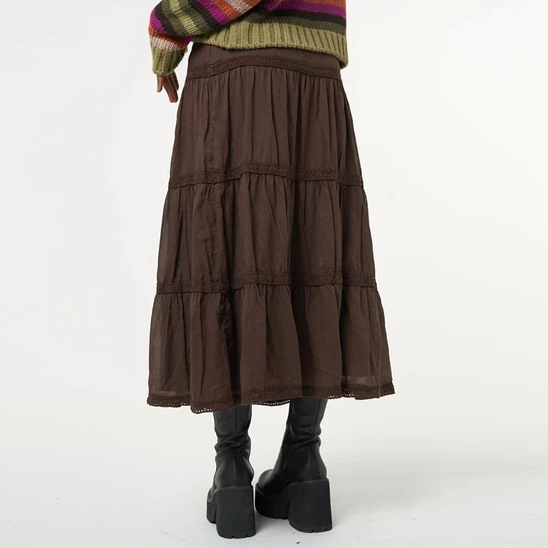 Lace-Infused Mocha Style Pleated Skirt - Image 6