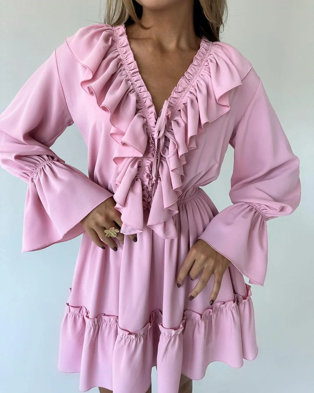 Lily Lace Ruffle Mini Dress - Image 9