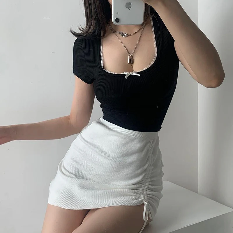 Melanie Knitted Drawstring Mini Skirt - Image 4