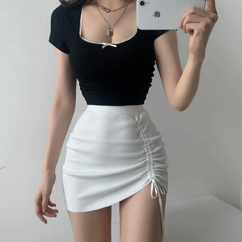Melanie Knitted Drawstring Mini Skirt - Image 8