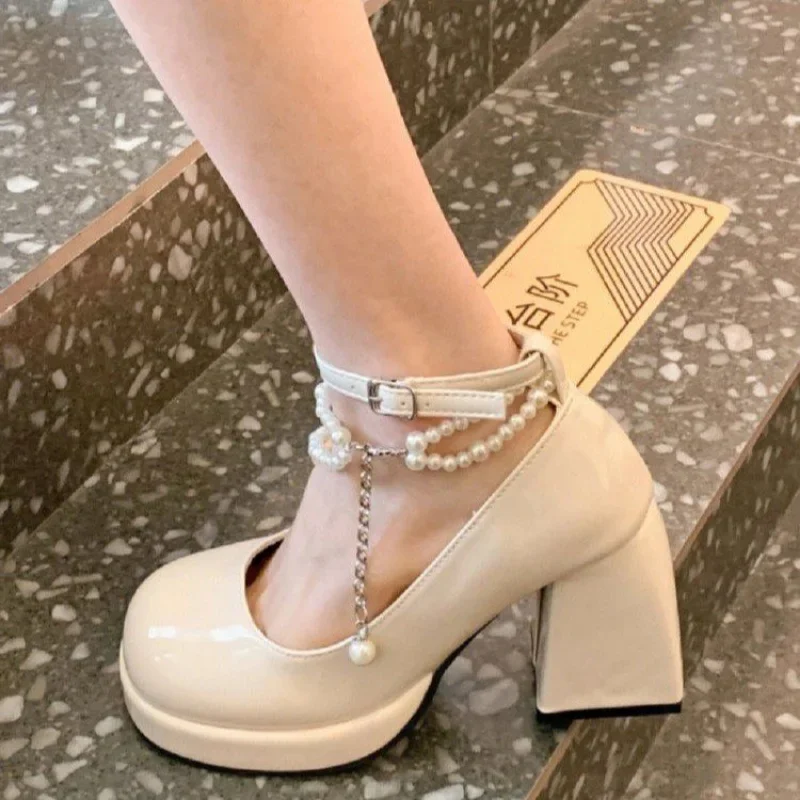 Messina Pearl Lace Chunky Heels - Image 2