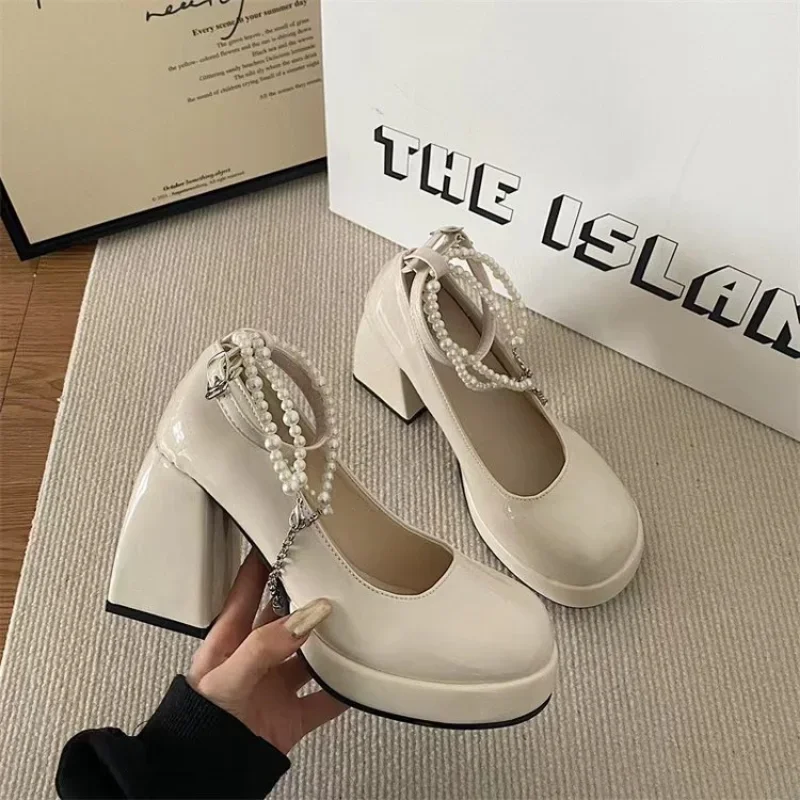 Messina Pearl Lace Chunky Heels - Image 3