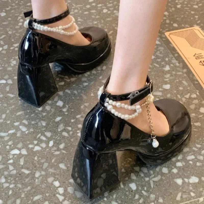 Messina Pearl Lace Chunky Heels - Image 4