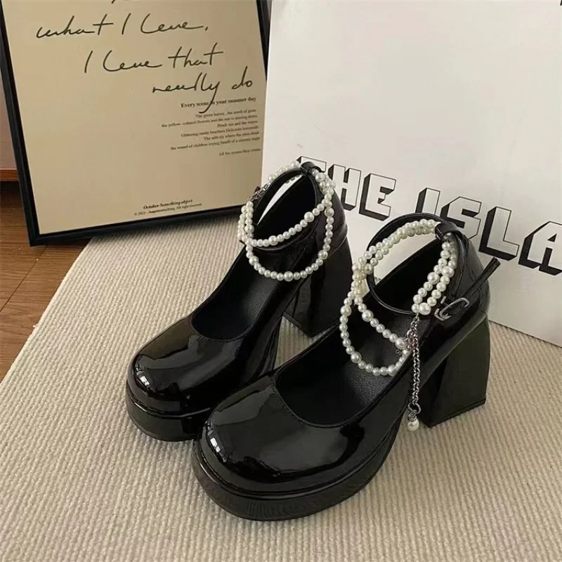 Messina Pearl Lace Chunky Heels - Image 6