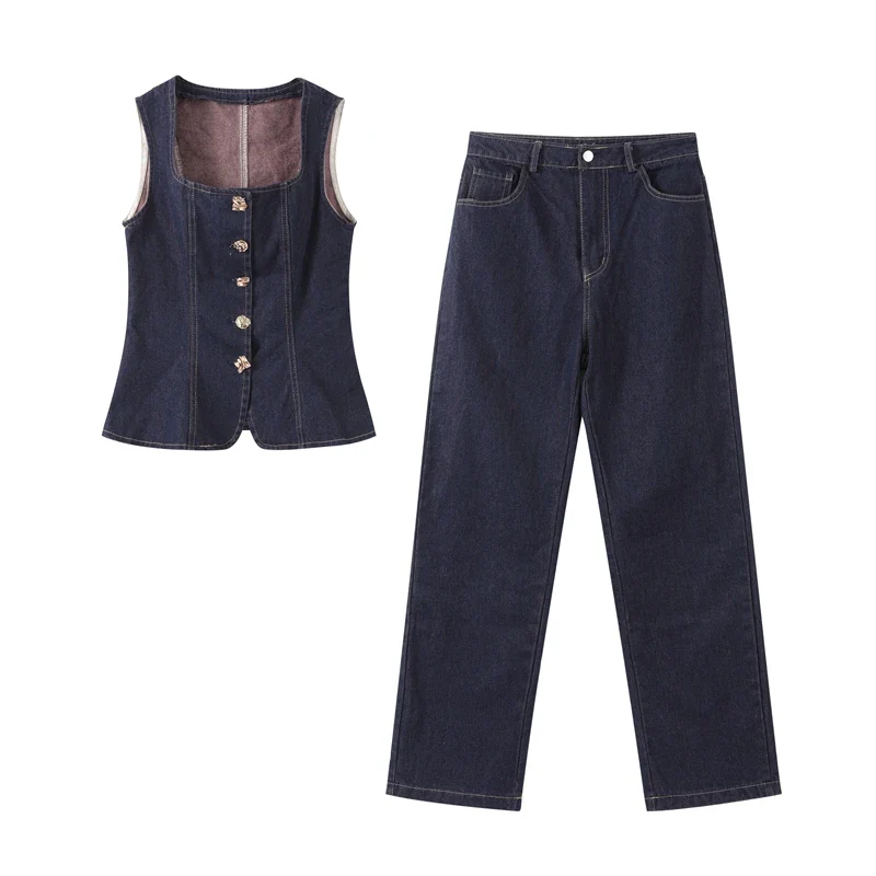 Office Era Square Neck Denim Set - Image 13