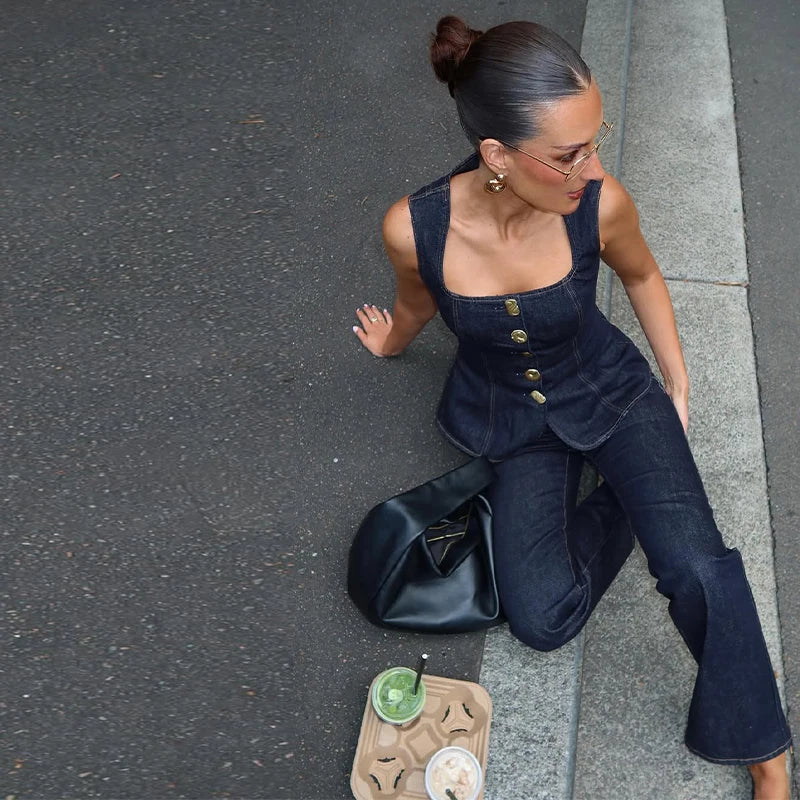 Office Era Square Neck Denim Set - Image 6