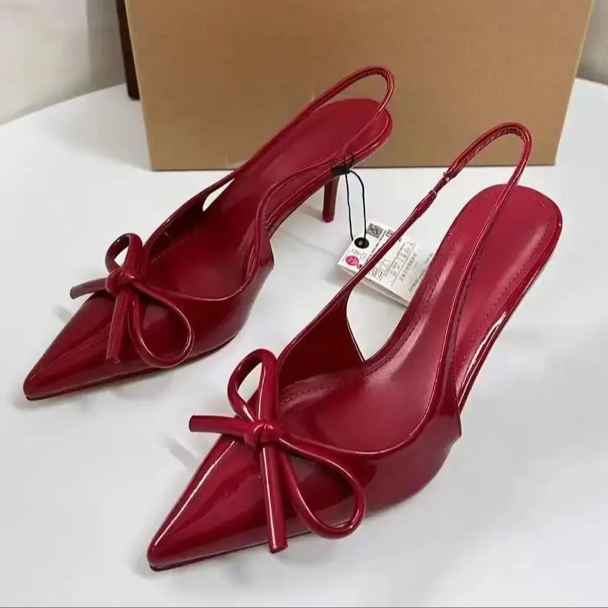 Ozzy Red Bow Slingback Heels - Image 3