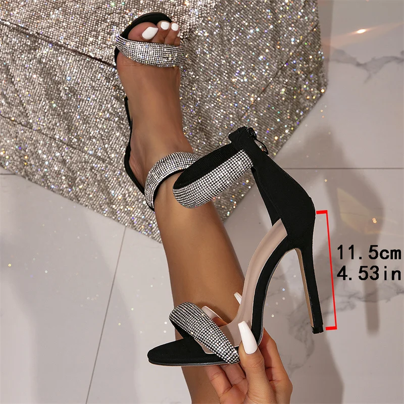 Party Mode Ankle Wrap Rhinestone Heels - Image 6