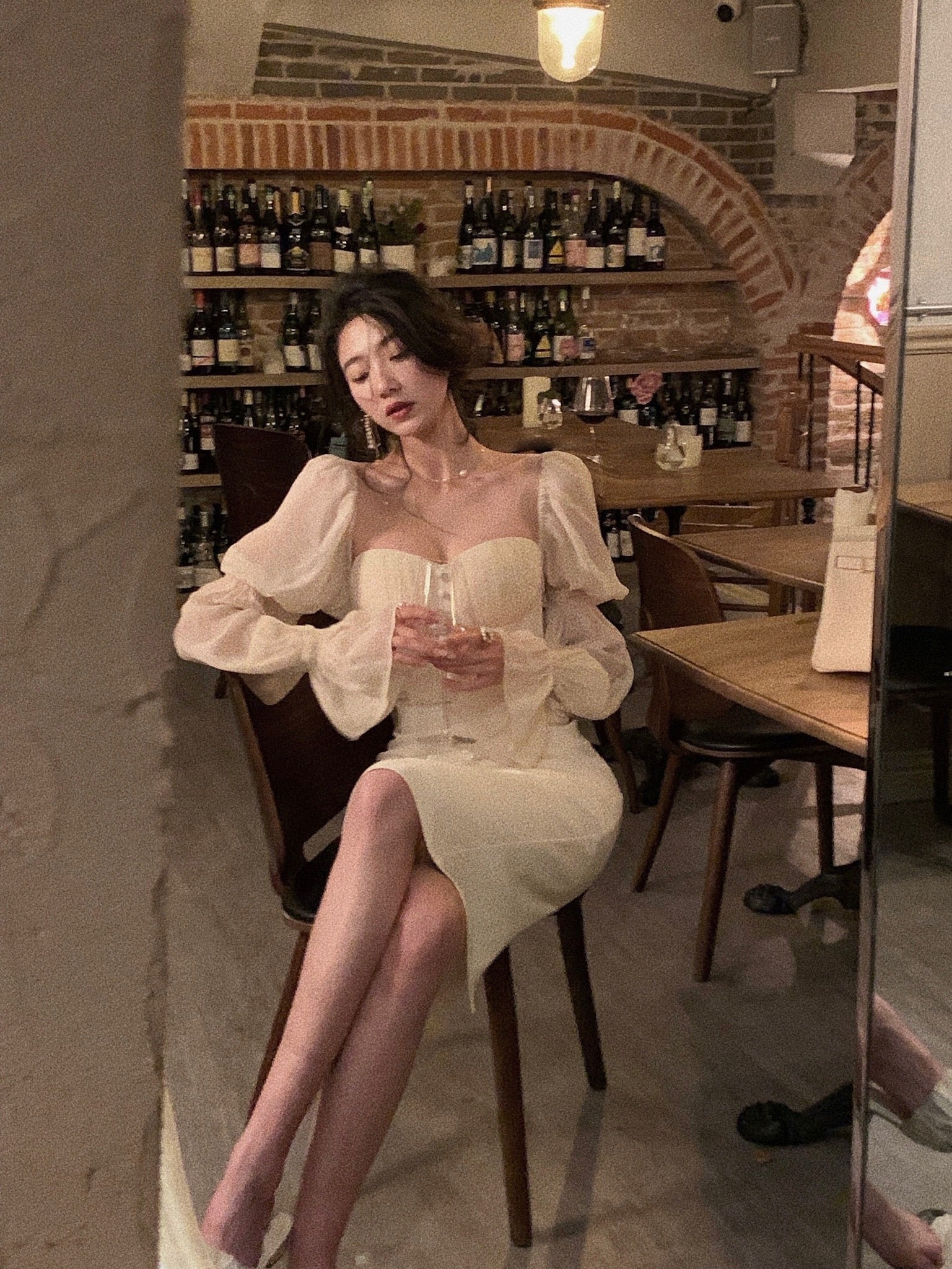 Pearl Elegance Puff Sleeves Midi Dress - Image 12